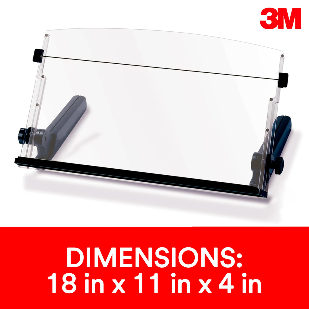 Adjustable Document Copy Holder, In-line with Monitor Minimizing Head and Neck Movement, 300 Sheet Capacity Holds Sheets to Books, Elastic Line Guide Keeps Pages Open, 18" Wide, Black