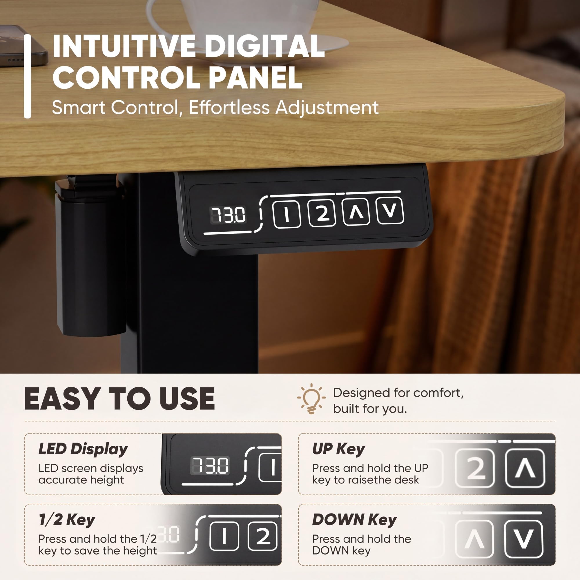 Electric Height Adjustable Standing Desk Large 55 x 24 Inches Sit Stand Up Desk Home Office Computer Desk Memory Preset with T-Shaped Metal Bracket, Maple