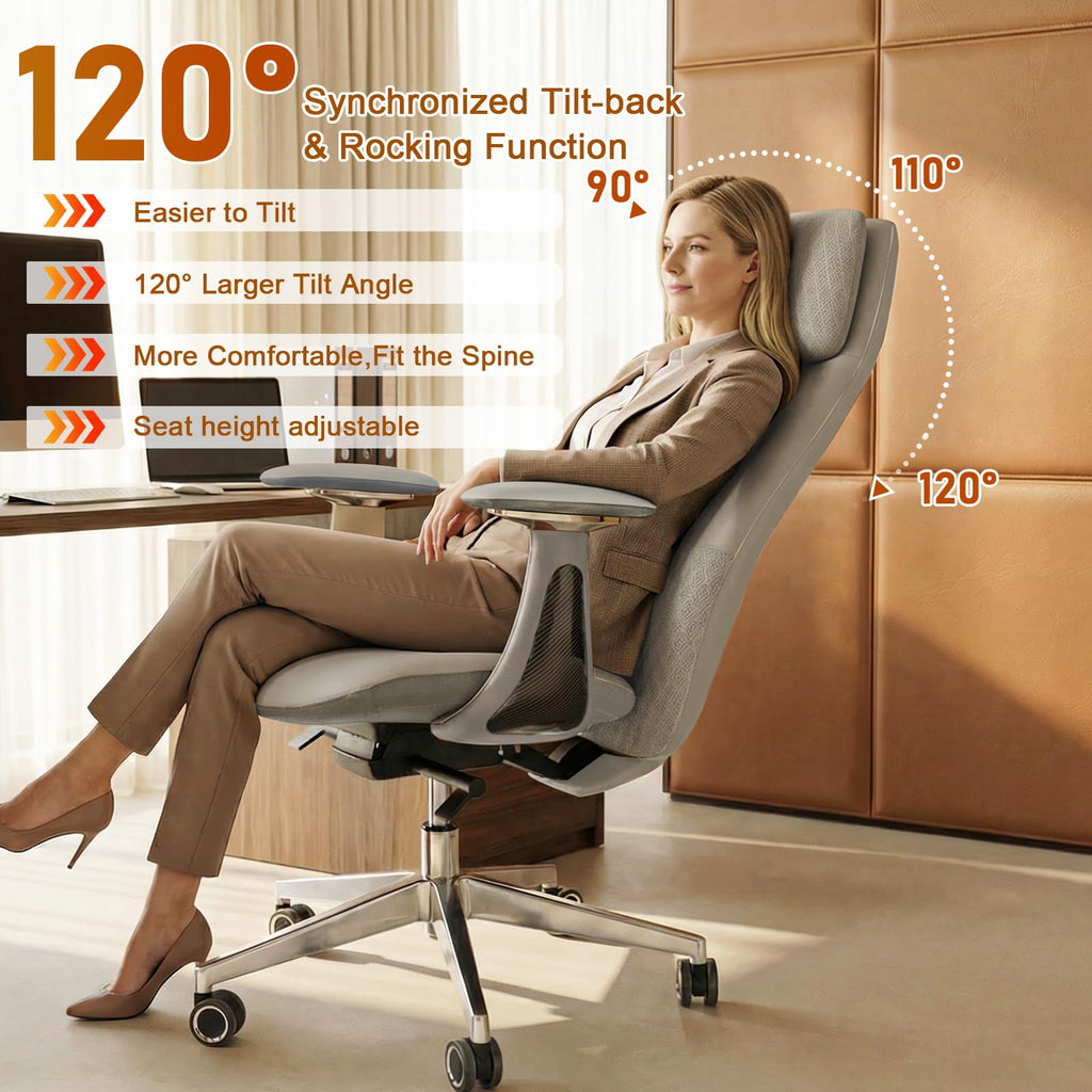 Genuine Leather High-Back Executive Office Chair,Ergonomic