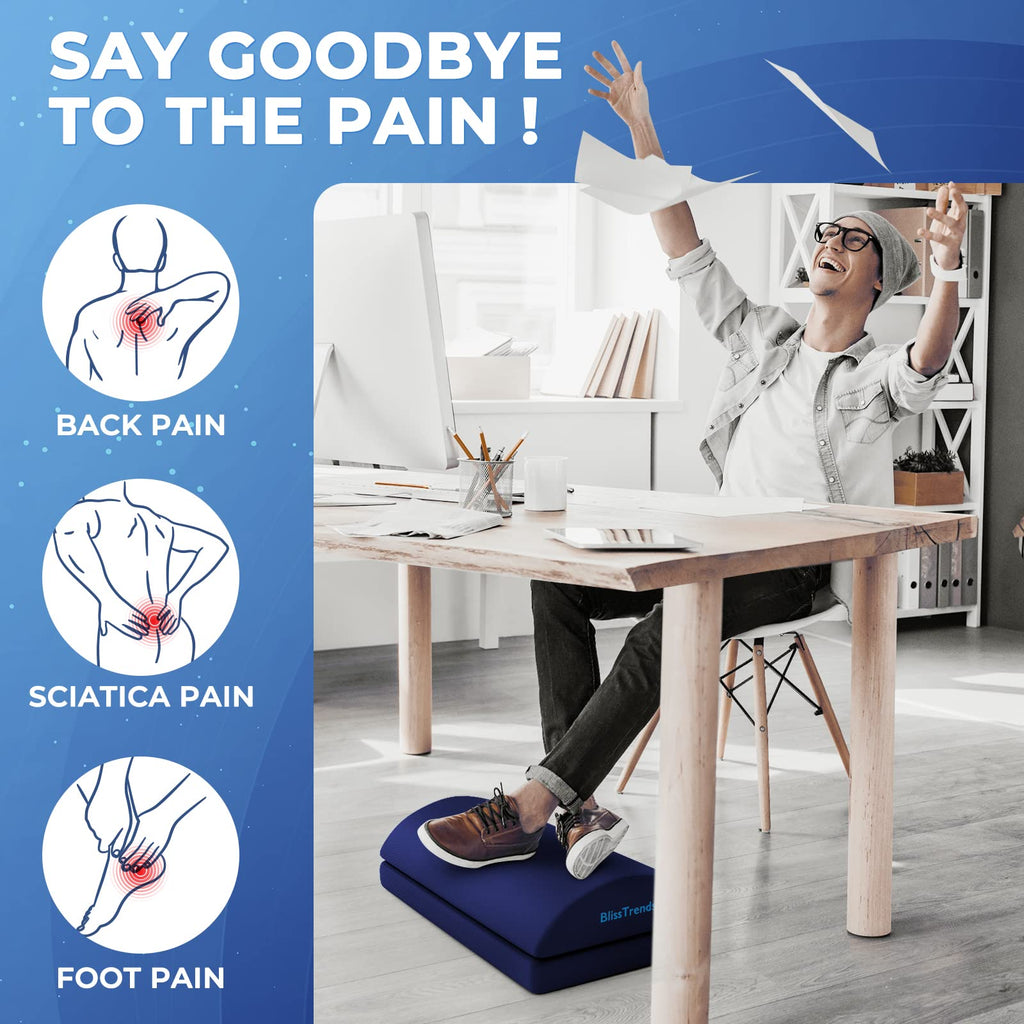 Foot Rest for Under Desk at Work-Versatile Foot Stool with Washable Cover-Comfortable Footrest with 2 Adjustable Heights for Car,Home and Office to Relieve Back,Lumbar,Knee Pain-Blue Long