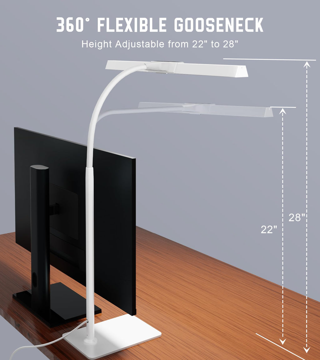 Desk Lamp for Office with Base, Eye-Caring Desk Light with Adjustable Gooseneck, 12W USB Adapter Touch Control 5 Dimmable Brightness & Color Tall Lamp for Work, Computer, Study, Task