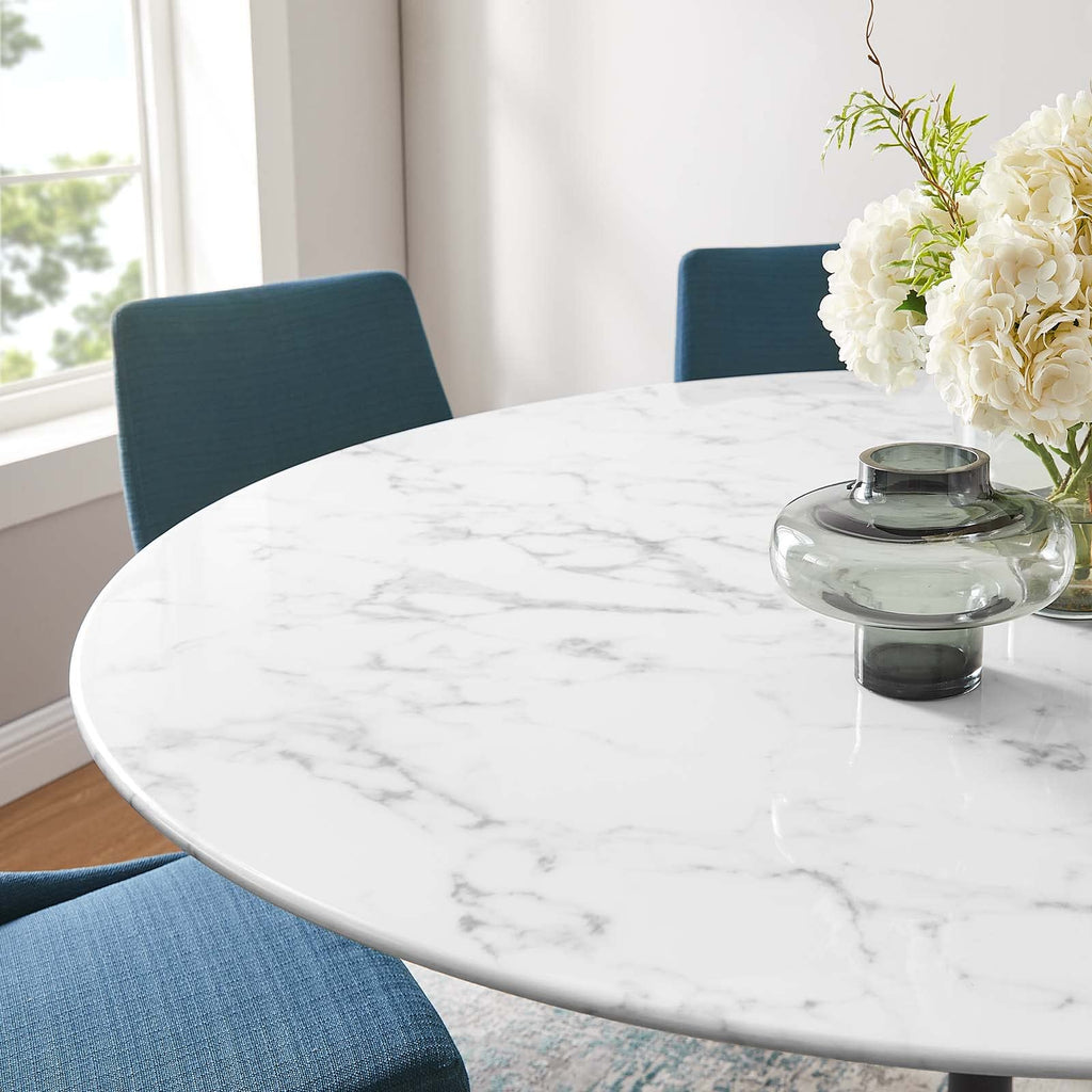Modway Lippa Round 60" Mid-Century Modern Artificial Marble Dining Table in Black White