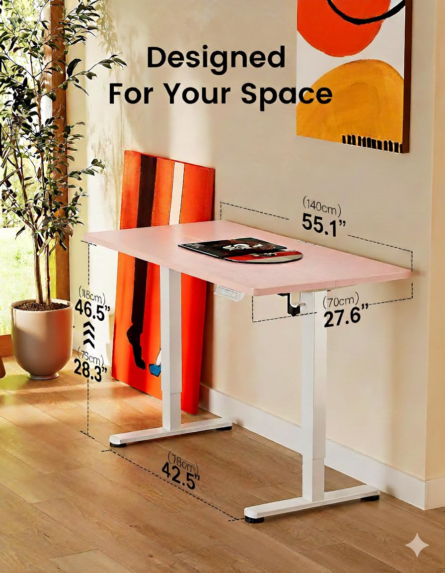 Height Adjustable Electric Standing Desk, 55 x 28 Inches Sit Stand up Desk, Memory Computer Home Office Desk, Pink