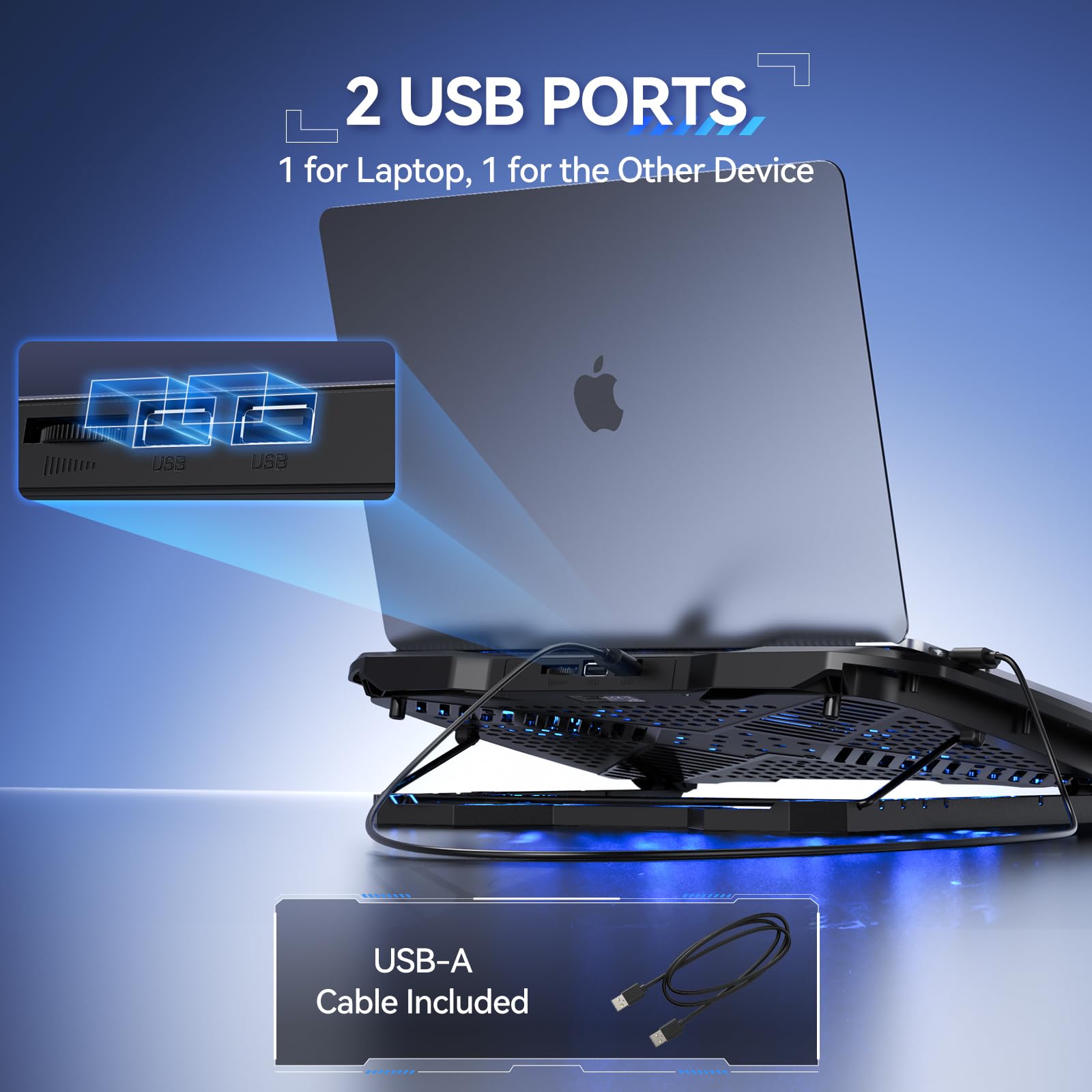 Laptop Cooling Pad with Phone Stand, 9 Quiet Fans with LED Lights, 5 Height Adjustable & 2 USB Ports, Stepless Speed Control to 2600 RPM Laptop Cooler, Laptop Cooling Stand for 12-17.3 Inch