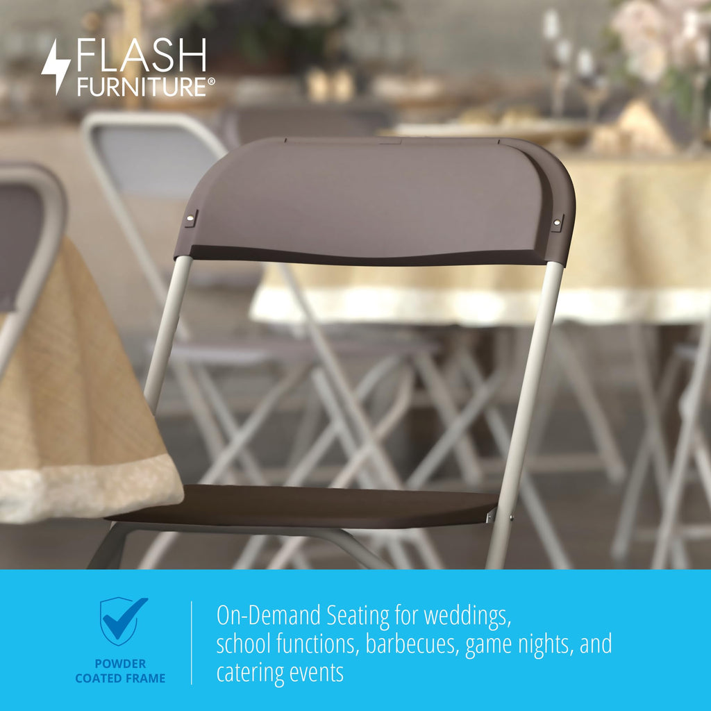 10 Pack , Hercules Series Plastic Folding Chair Brown -650LB Weight Capacity Comfortable Event Chair-Lightweight Folding Chair