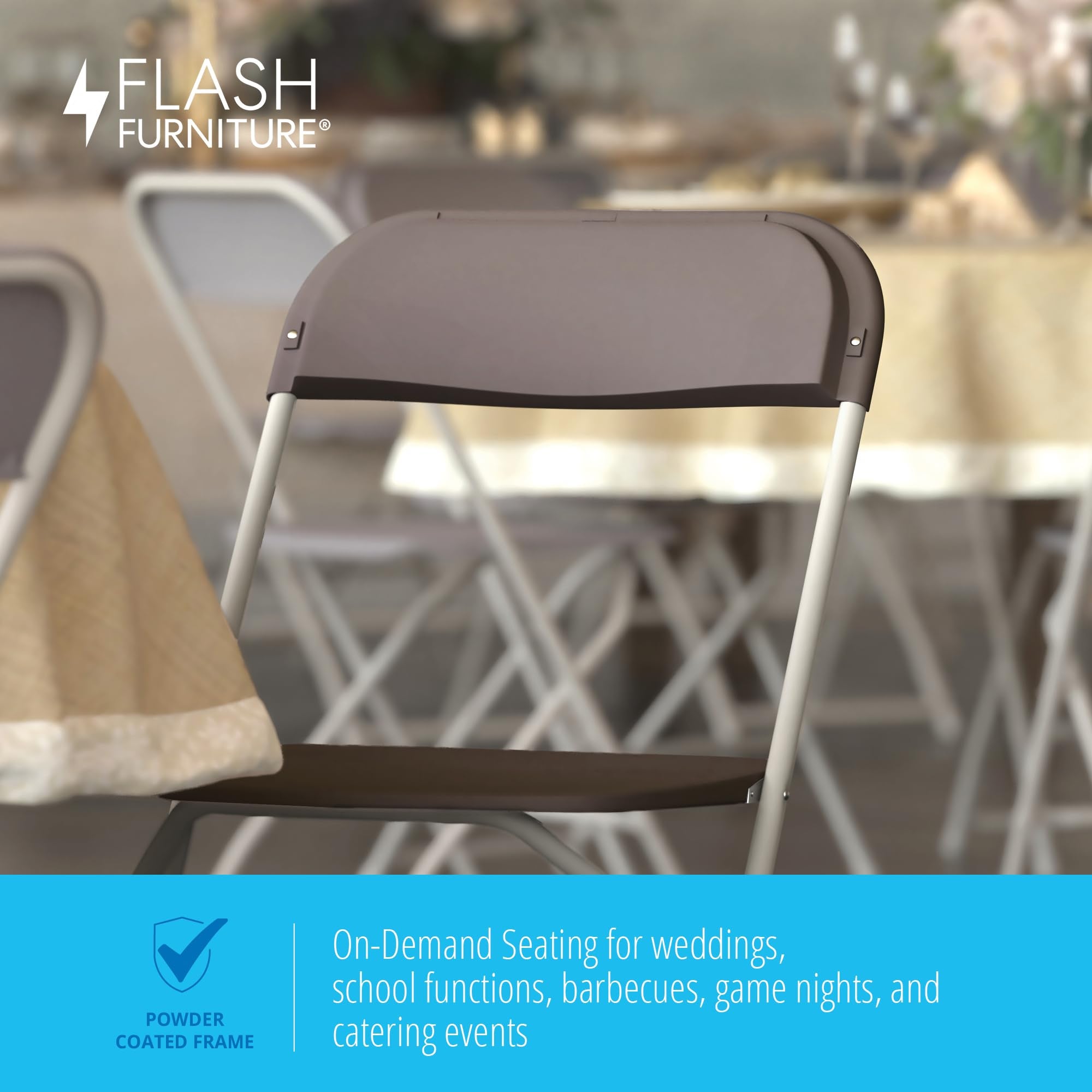 10 Pack , Hercules Series Plastic Folding Chair Brown -650LB Weight Capacity Comfortable Event Chair-Lightweight Folding Chair