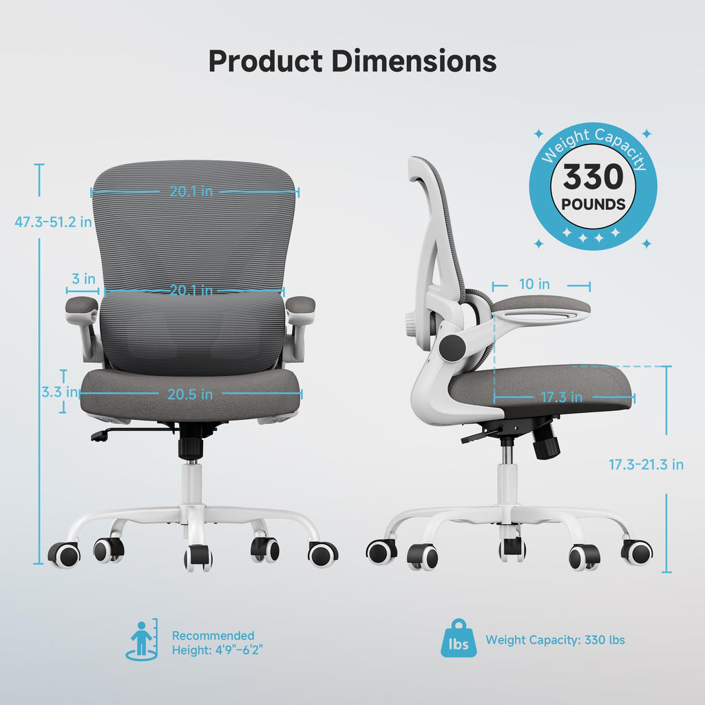 Mesh Office Chair, 330LBS Ergonomic Desk Chair with Adjustable Lumbar Support, Executive Computer Chairs for Home Office, White