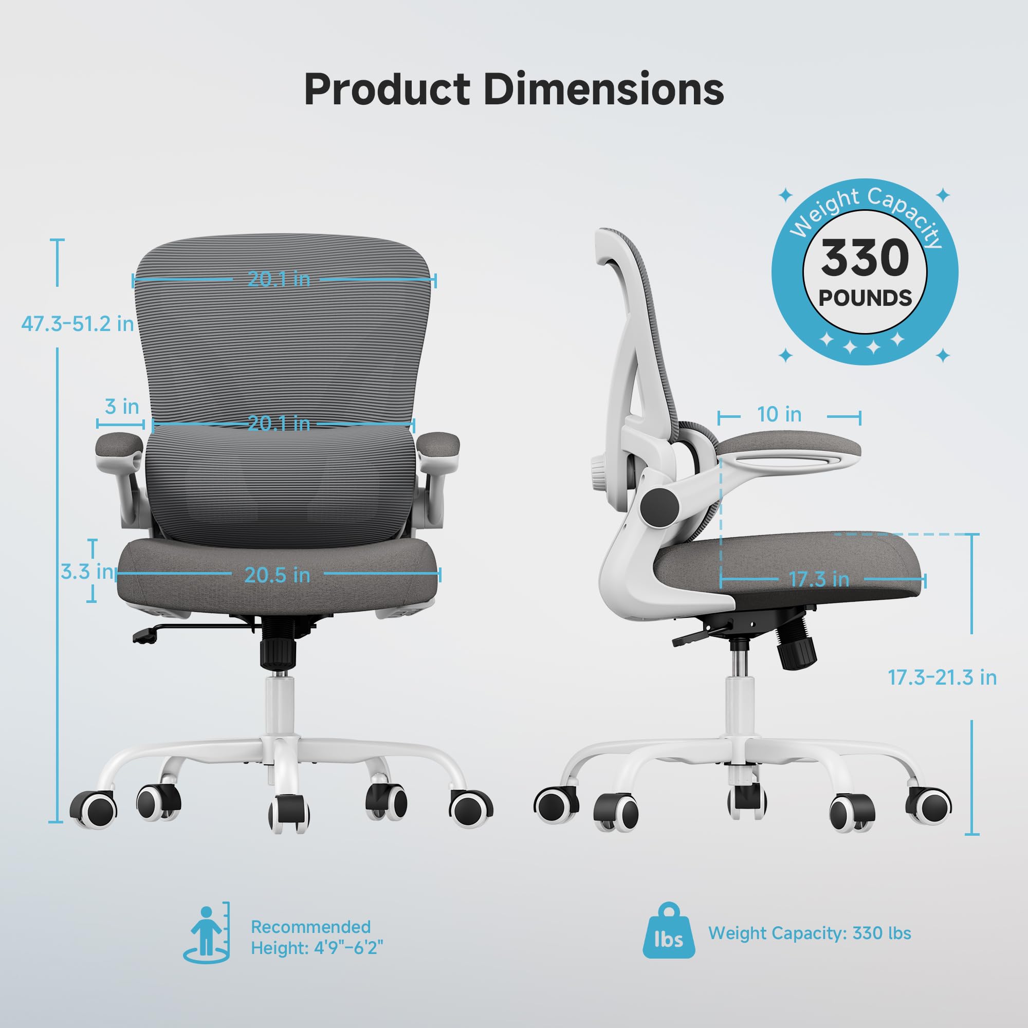Mesh Office Chair, 330LBS Ergonomic Desk Chair with Adjustable Lumbar Support, Executive Computer Chairs for Home Office, White