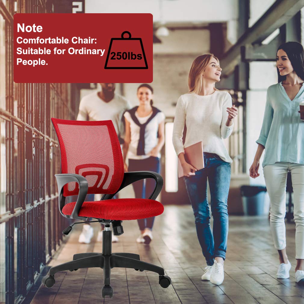 Home Office Chair Ergonomic Desk Chair Mesh Computer Chair with Lumbar Support Armrest Executive Rolling Swivel Adjustable Mid Back Task Chair,Red