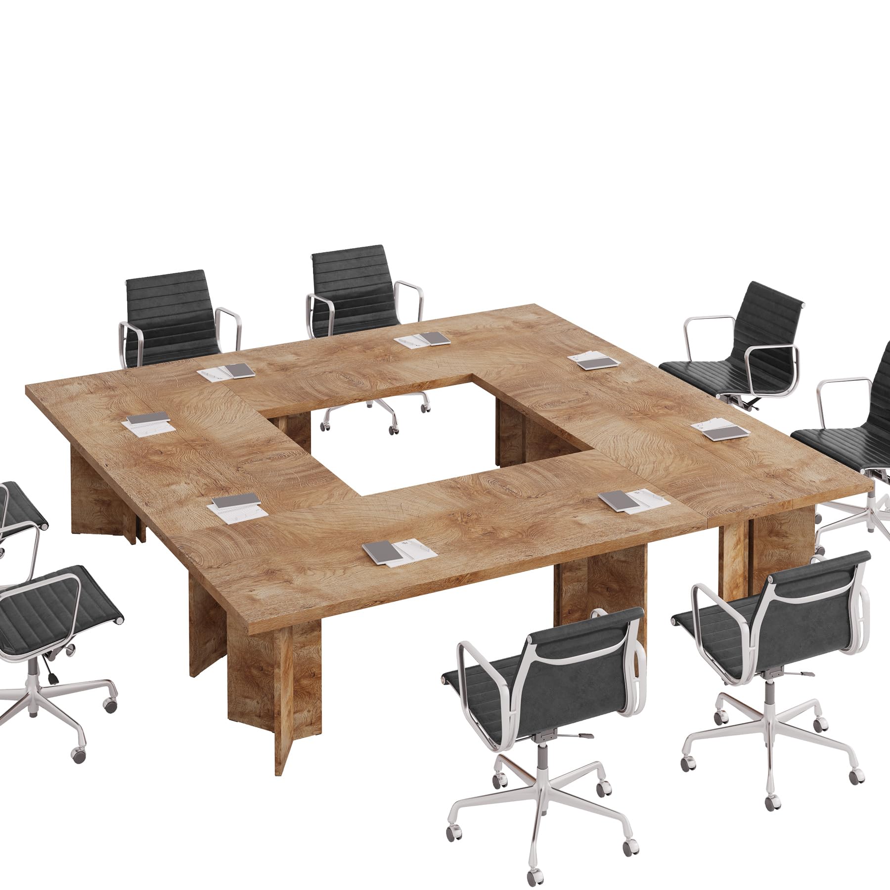 10.5FT Conference Table, Large Rectangle Meeting Seminar Table for 10-12 Person, Long Wooden Business Tables (Set of 2, Light Oak Brown)