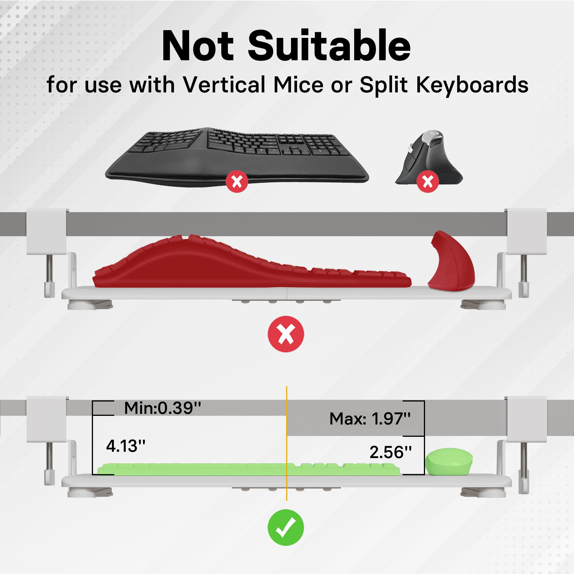 Under Desk Keyboard Tray, Pull-Out Keyboard & Mouse Platform with C-Clamp, 25.6 x 11.8 in Space-Saving Ergonomic Slide-Out Drawer, White