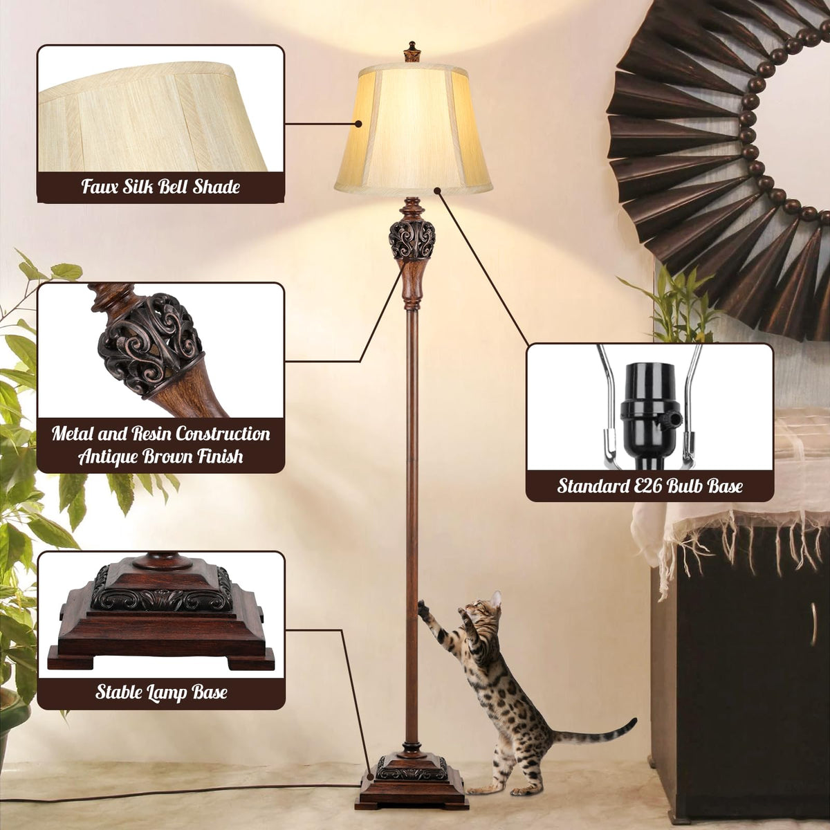 Vintage Floor Lamp for Living Room, Traditional Tall Standing Lamp