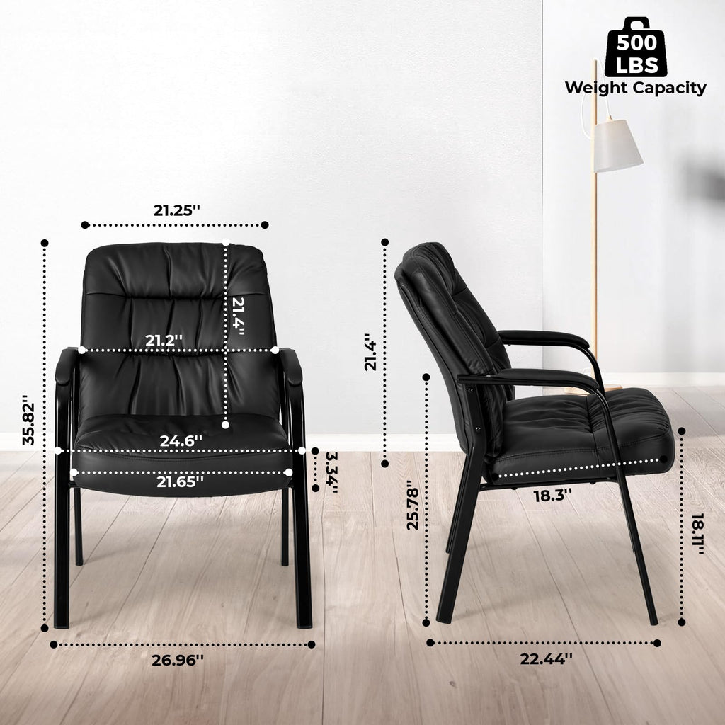 Office Waiting Room Guest Chair, 500lbs Office Reception Lobby PU Leather Chair No Wheels with Padded Armrest for Conference Lobby Medical Waiting Area Bedroom Elderly, Black