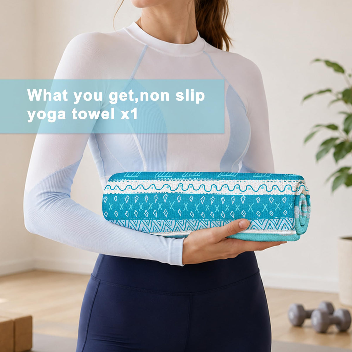 Yoga Towel,Absorbent Yoga Mat Towel for Hot Yoga Non Slip,Stylish Prints,Ideal for Workouts,Hot Yoga,Bikram,Pilates Equipment,72 x 27 in,Light Blue Triangle Geometry