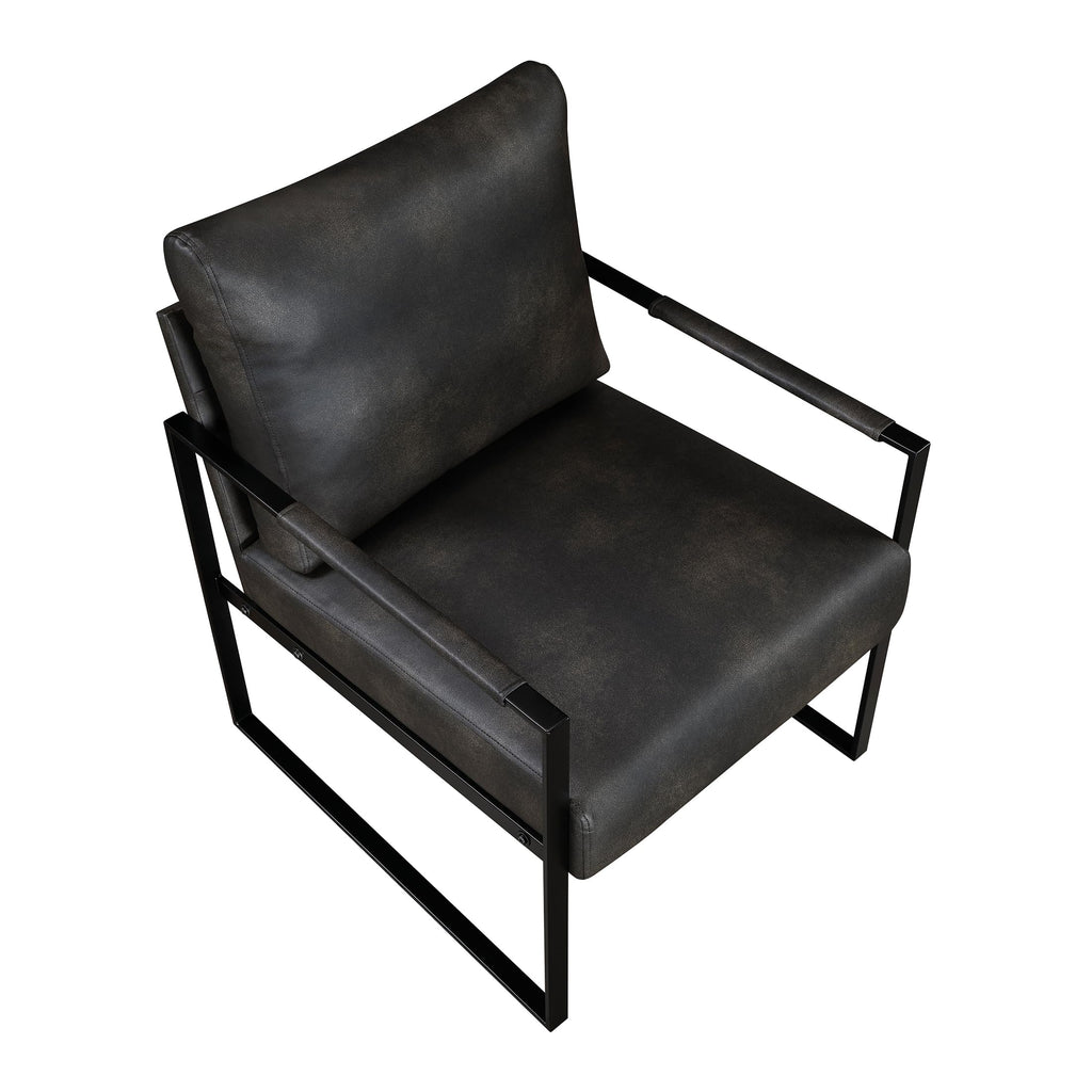 Modern Accent Chair, Faux Leather Upholstered Chair With Wrapped Armrests,Arm Chair With Black Metal Frame,Comfy Single Chair For Living Room/Bedroom/Reading Room/Office,Dark Brown