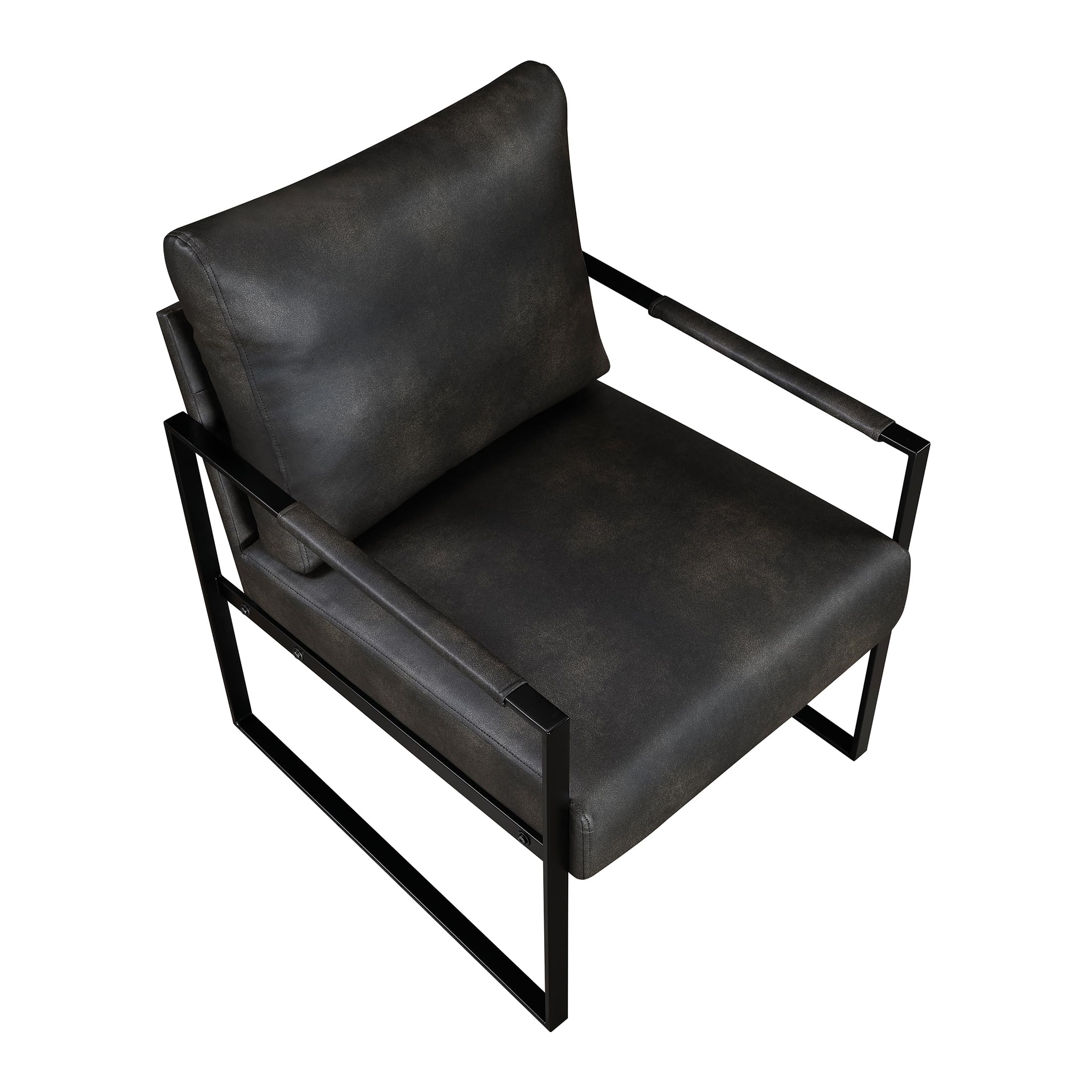 Modern Accent Chair, Faux Leather Upholstered Chair With Wrapped Armrests,Arm Chair With Black Metal Frame,Comfy Single Chair For Living Room/Bedroom/Reading Room/Office,Dark Brown