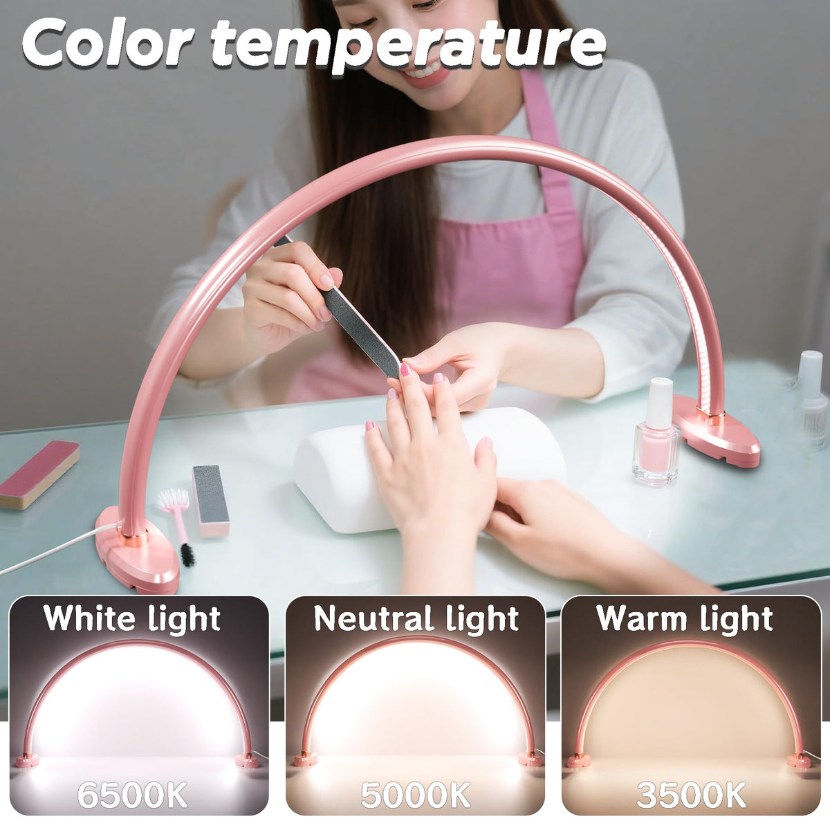 Half Moon Light for Nail Desk, Moon Light Nail Tech, 20 inch Moon Lamp for Nails 3 Color Temperature for Table for Nails/Photograph/Crafts Lighting(Medium Pink)