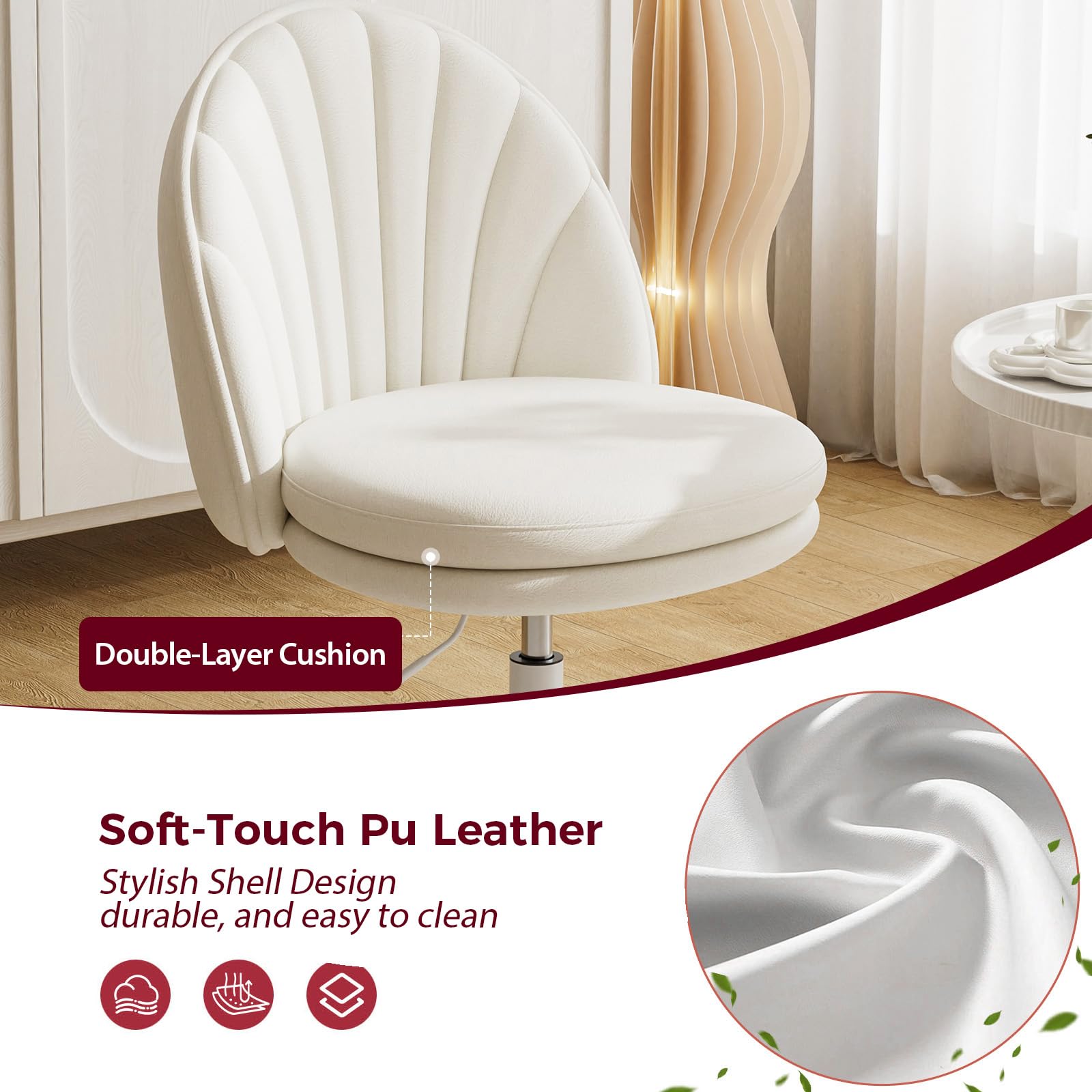 Small Ergonomic Tall Office Chair, Computer Desk Chair with Wheels Versatile Height Use: Office to Bar Stools (or Standing Desk), Vanity Chair with Back PU Leather Shell Design for Gift
