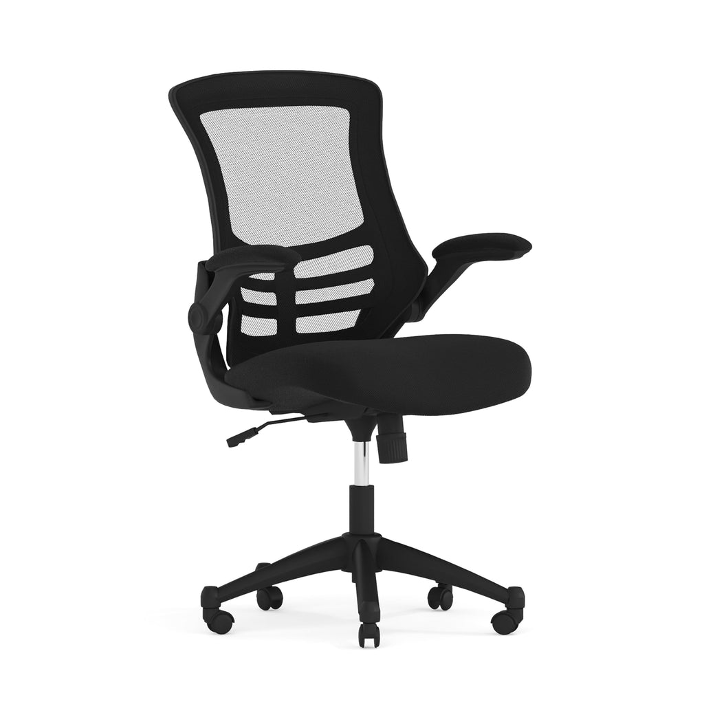 Mid-Back Swivel Office Chair with Adjustable Seat Height, Ergonomic Mesh Desk Chair with Flip-Up Armrests, Black