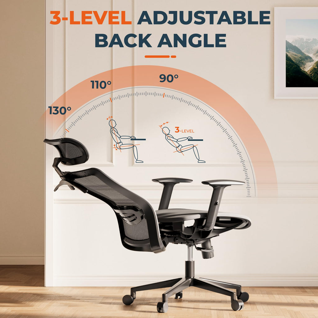 FitStand Ergonomic Office Chair Swivel Computer Chair Home Office Desk Chairs with Lumbar Support/2D Headrest/300lbs Heavy Duty/Lockable Back,Mesh Seat Cushion,ErgoChair Pro, Gray