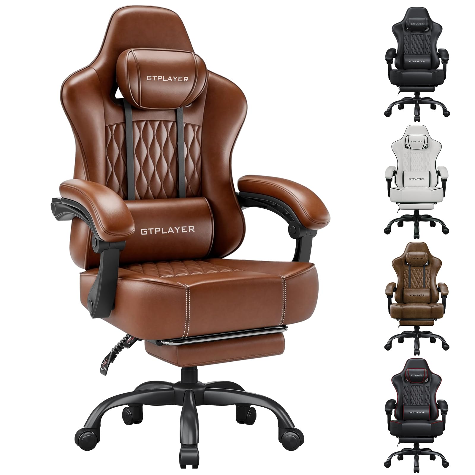 Big and Tall Gaming Chair with Footrest, Ergonomic Office Desk Chair with 4.4in Thick Cushion and Wide Wingless Seat, Comfortable Leather Computer Chair, Predator Series, Chocolate Brown