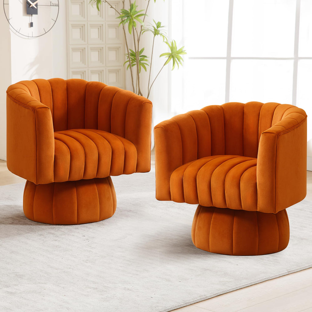 Swivel Accent Barrel Chair, Cute Comfy Small Round 360° Arm Chair, Velvet Sofa Club Reading Chair for Office, Living Room, Bedroom,  Orange