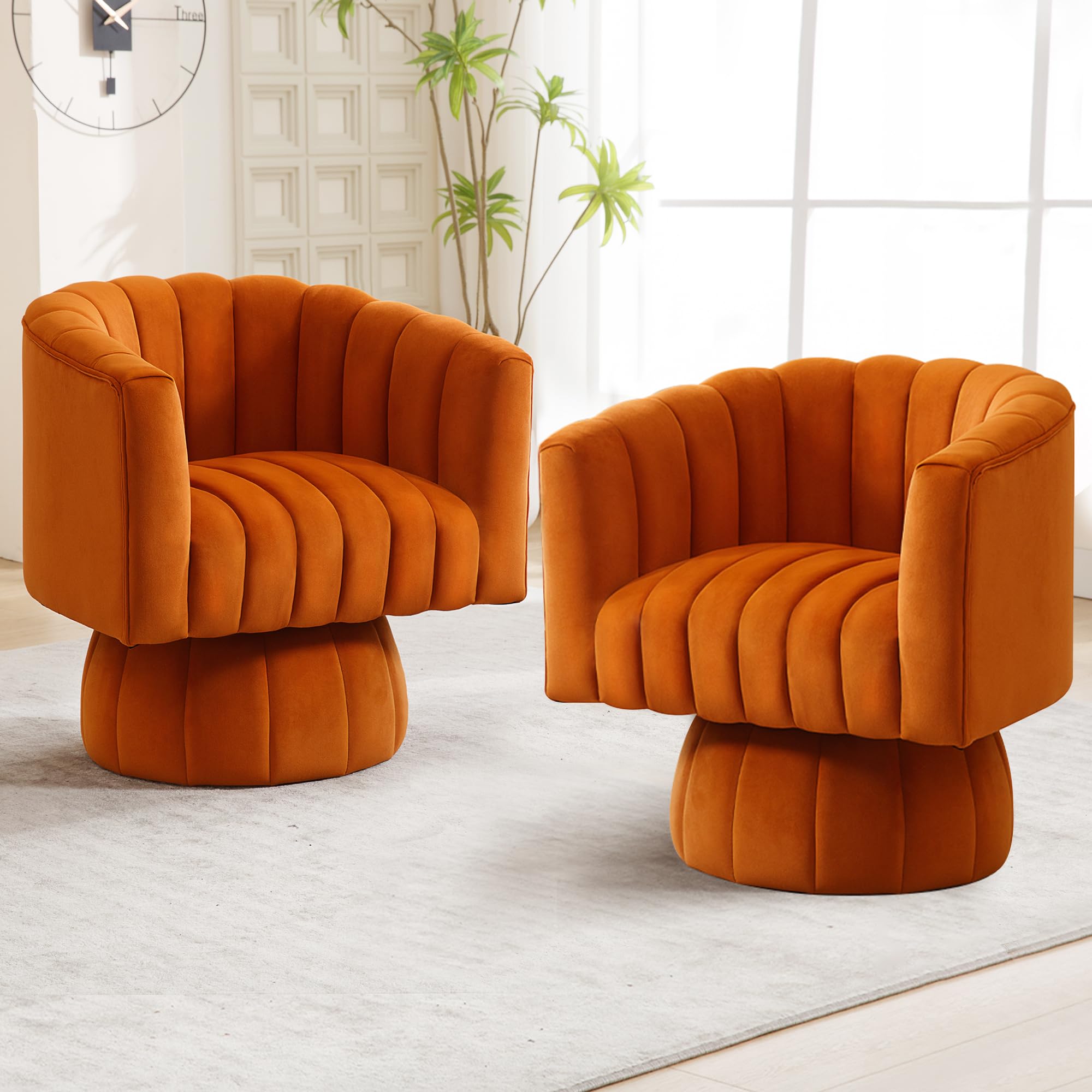 Swivel Accent Barrel Chair, Cute Comfy Small Round 360° Arm Chair, Velvet Sofa Club Reading Chair for Office, Living Room, Bedroom,  Orange