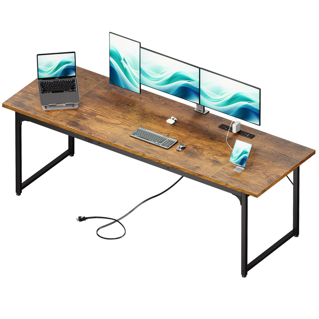 79 Inch Large Computer Desk with Power Outlet, Extra Long Desk for Home Office & Gaming, Spacious Writing Table for Study and Crafting, Rustic Brown