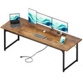 79 Inch Large Computer Desk with Power Outlet, Extra Long Desk for Home Office & Gaming, Spacious Writing Table for Study and Crafting, Rustic Brown