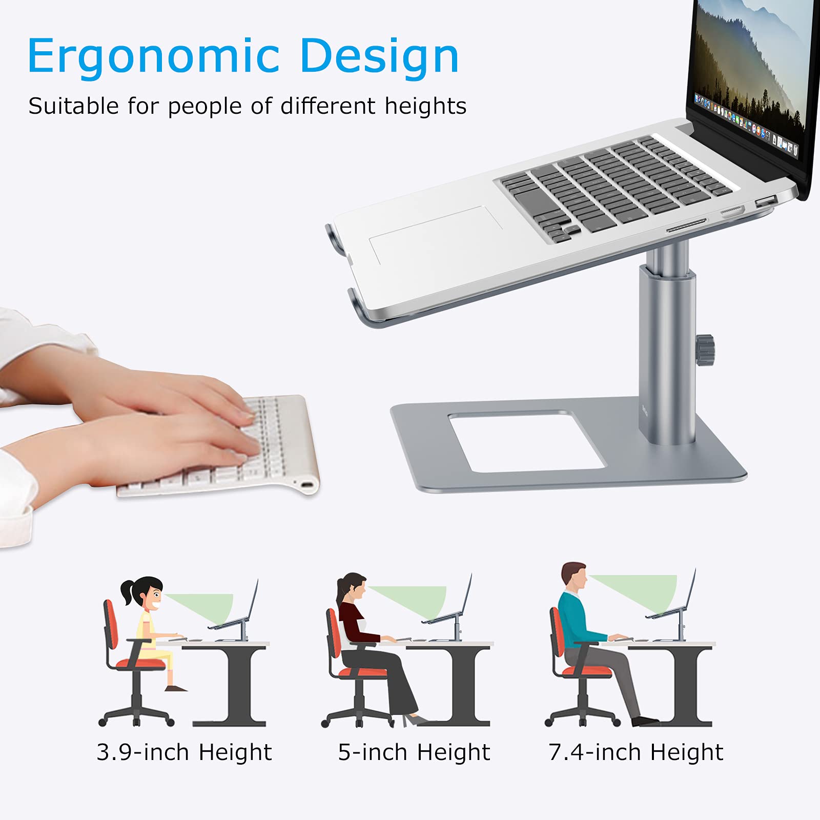 Laptop Stand, Ergonomic Aluminum Height Adjustable Computer Stand Laptop Holder for Desk, Compatible with MacBook Pro/Air, Dell, Lenovo, HP, Samsung, More Laptops 11-17"
