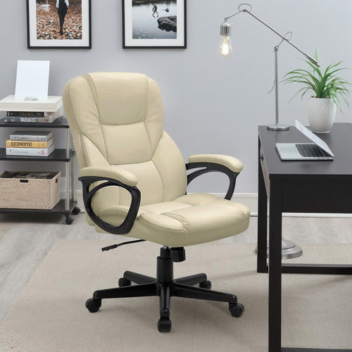 (2, Khaki) Office Executive Chair High Back Adjustable Managerial Home Desk Chair, Swivel Computer PU Leather Chair with Lumbar Support