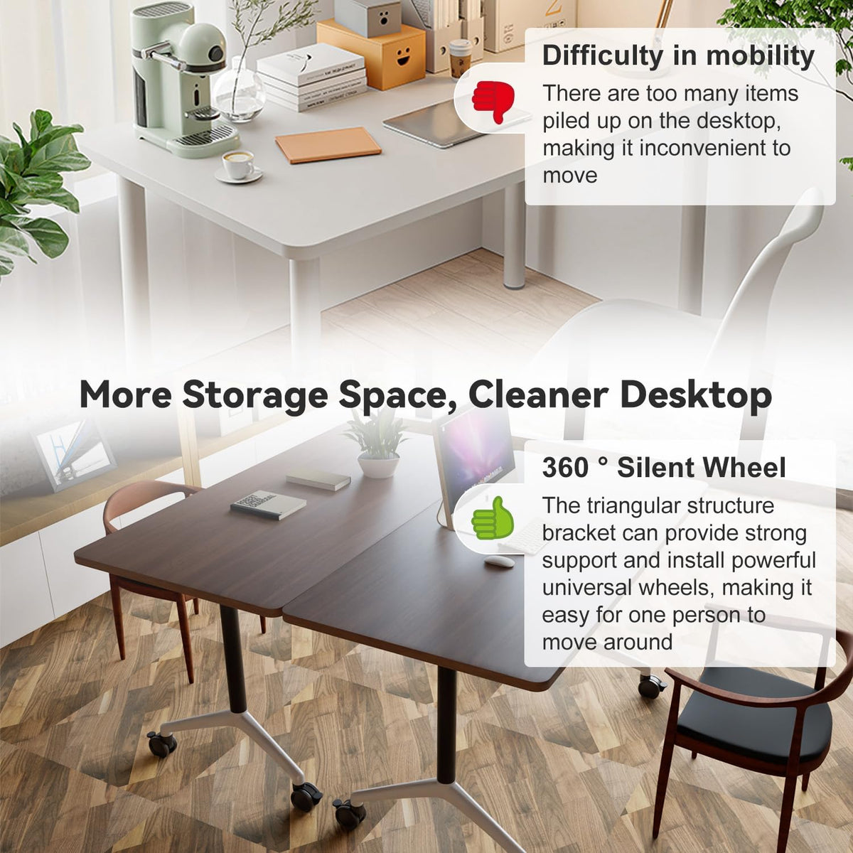 Conference Table,Folding Conference Room Tables with Wheels, 6ft Modular Training Tables for Office/Classroom/Meeting, Lockable 360° Silent Wheels＆Space Saving Stackable, Walnut Finish, 2 Pack