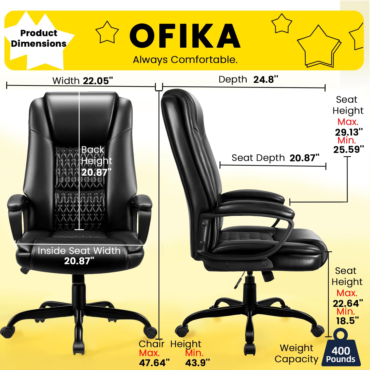 Leather Office Desk Chair,Ergonomic Office Chair with Lumbar Support,Computer Chair,Executive Leather Chair with Padded Flip-up Arm,Adjustable Armrests, Black,275LBS