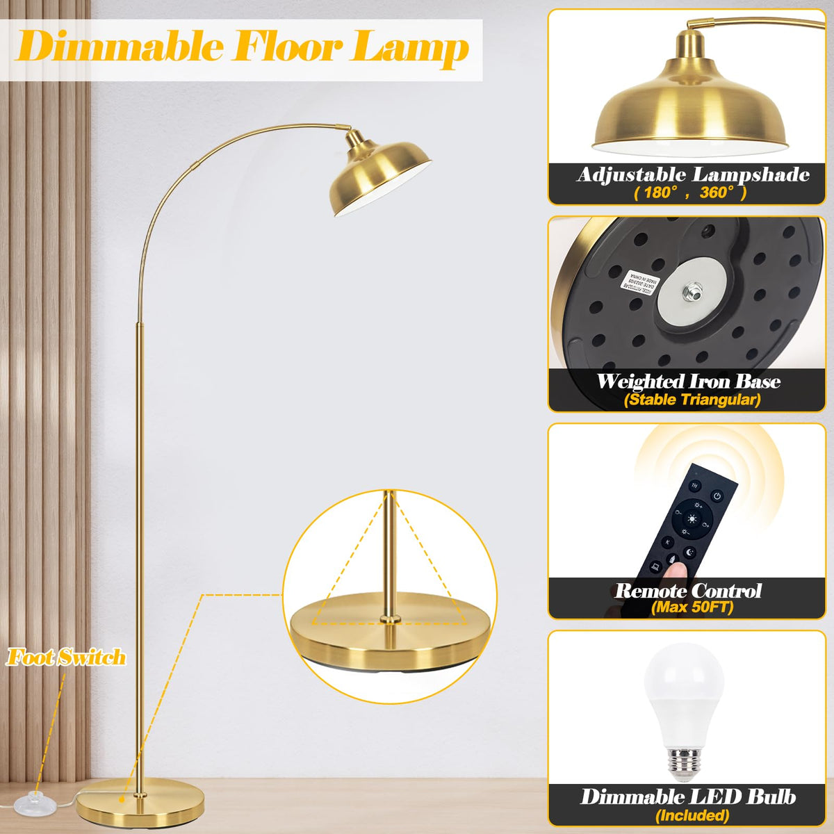 Gold Floor Lamps for Living Room- Arc Floor Lamps over Coach Lamp 70”