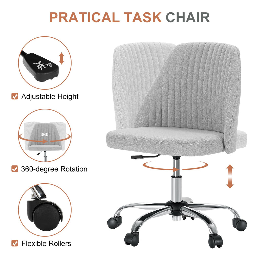 Office Chair, Comfy Desk Chair Rolling Vanity Swivel Task Chairs with Wheels, Wide Seating Armless Height Adjustable Computer Chairs for Home,Bedroom,Student,Adults, Dull Gray