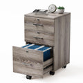 3-Drawer File Cabinet with Lock, Wood Rolling Filing Cabinets for Home Office, Mobile Printer Stand, Under Desk File Organizer for Letter Sized Files, 26" H(Caster Included),Gray Oak