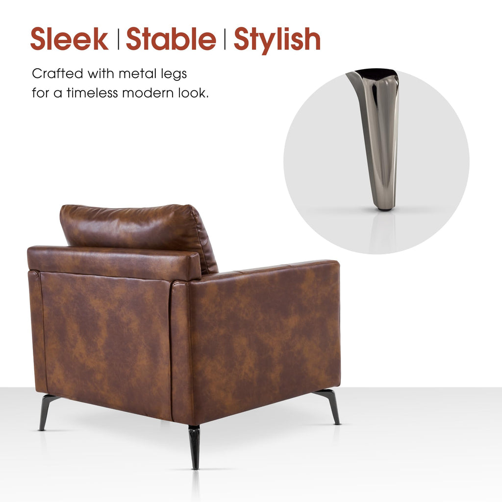 Modern Accent Chair, Faux Leather Upholstered Lounge Armchair, Single Sofa Chairs for Living Room Office 4629 (1, Brown)