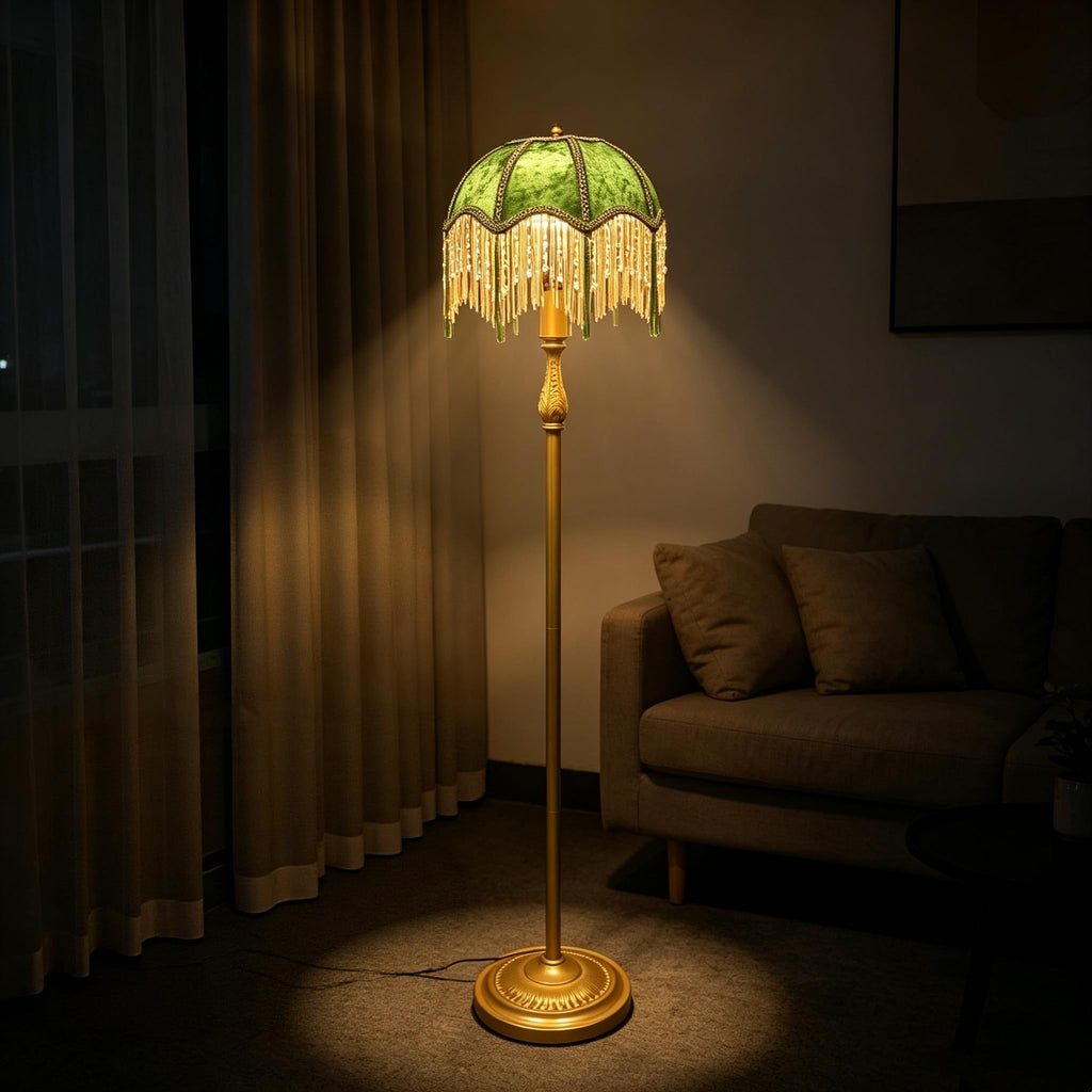 Retro Tassel Floor Lamp with Adjustable Light Simple Upright Metal Base LED Night Lamp for Room 13" Wide, 62.2" High