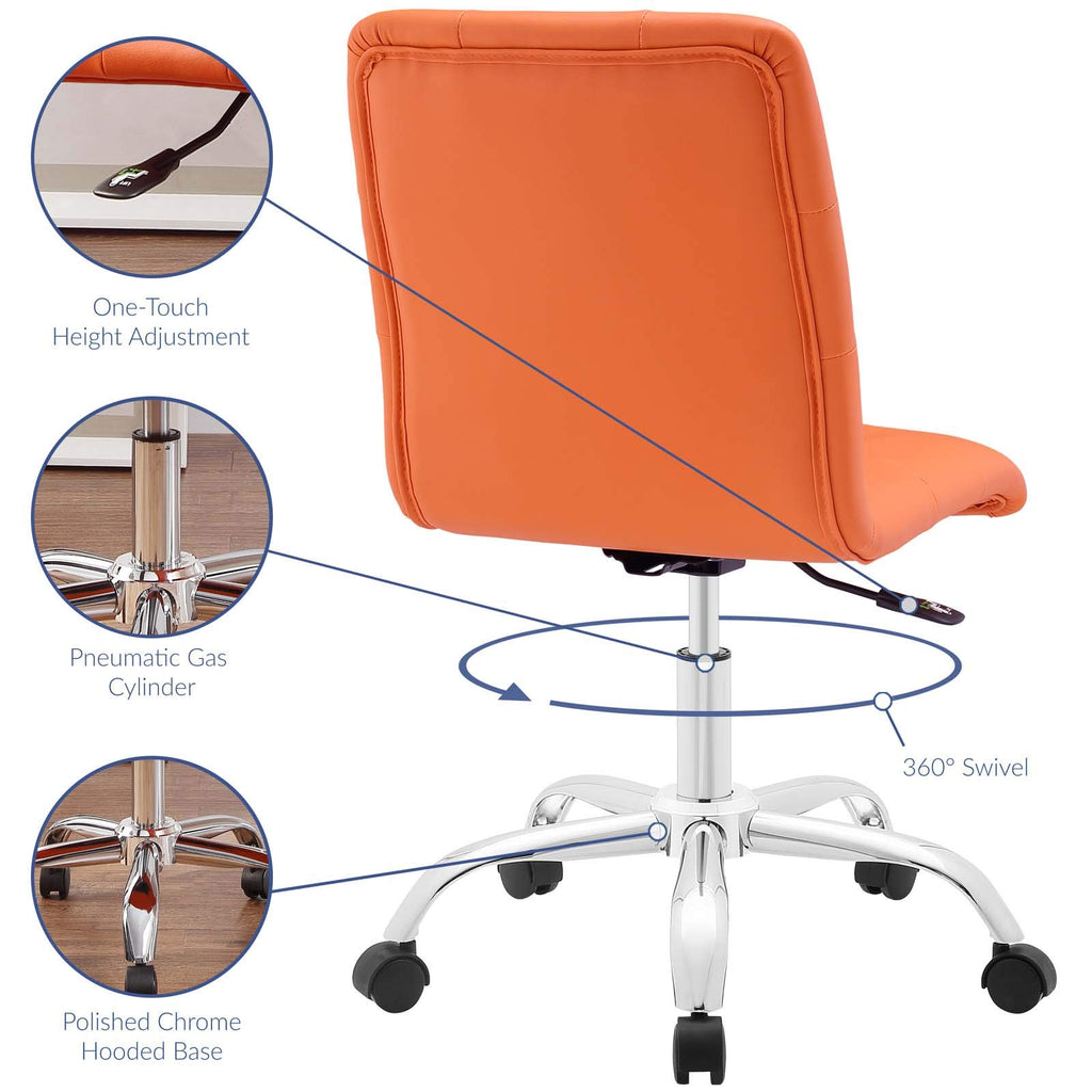 Prim Ribbed Armless Mid Back Swivel Conference Office Chair In Orange