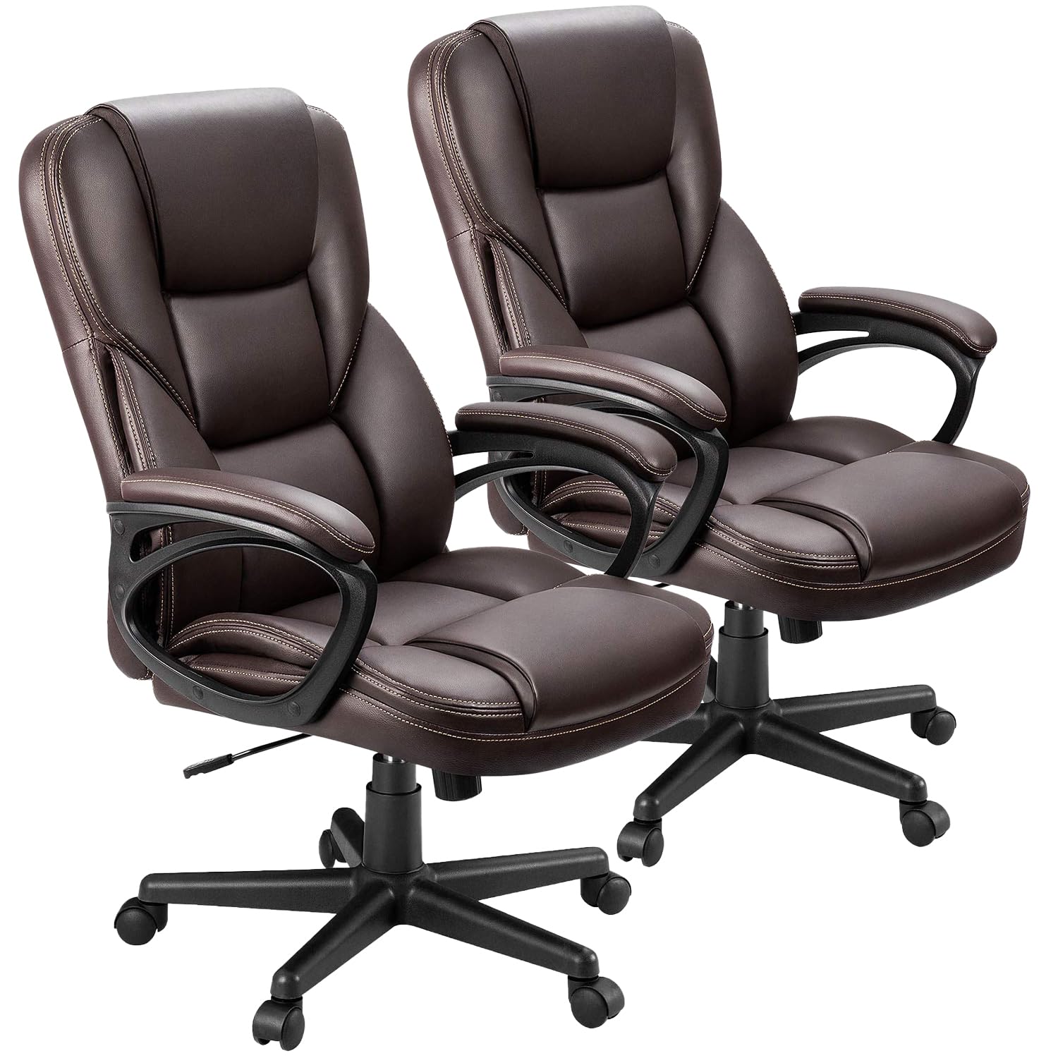 (2, Brown) Office Executive Chair High Back Adjustable Managerial Home Desk Chair, Swivel Computer PU Leather Chair with Lumbar Support