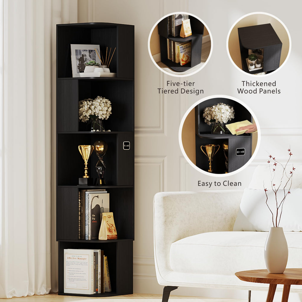 Modular LED Bookshelf with Motion Sensor and USB Charging - Natural Wood