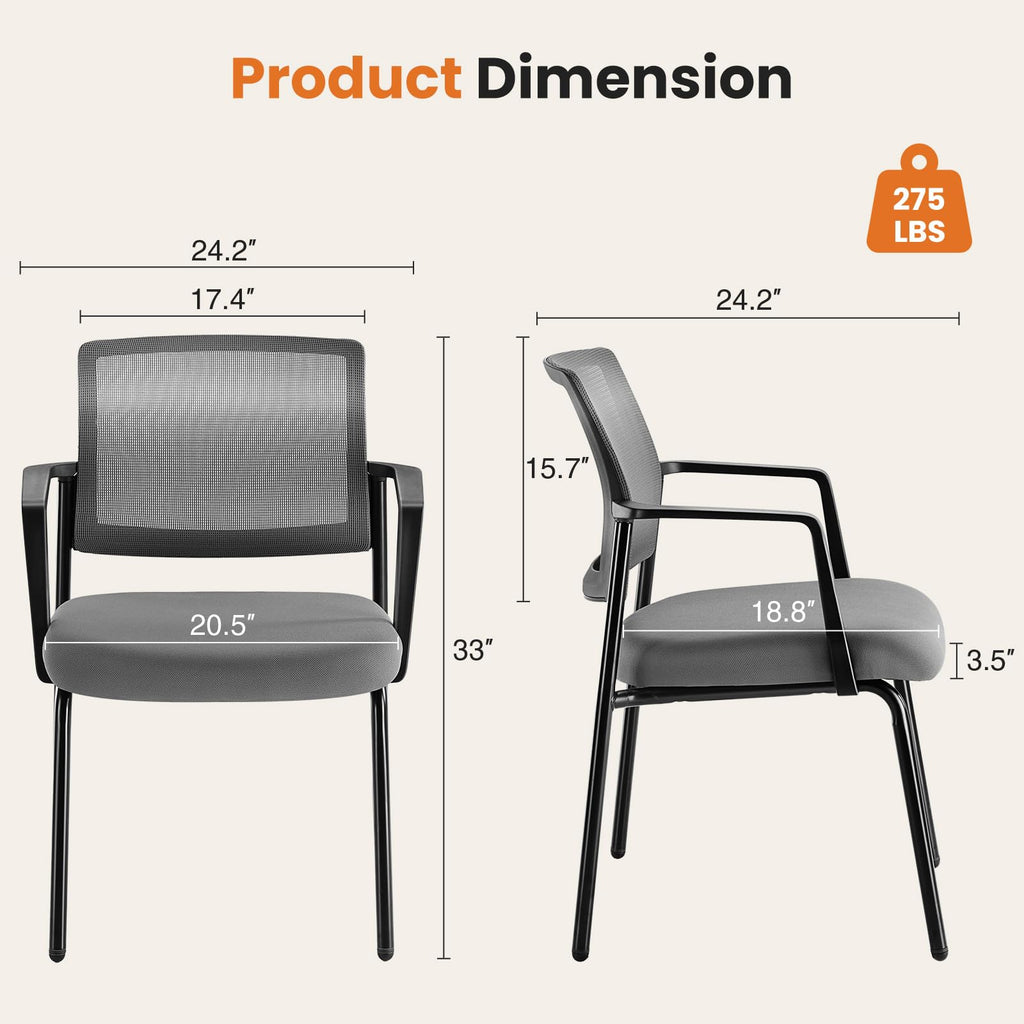 Mesh Back Stacking Arm Chairs, Upholstered Fabric Stacking Chairs, Sturdy Metal Office Chairs, Easy to Use and Store, Outdoor and Indoor, for Home, School, Party, Church, 1 Pack Grey