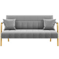 56.5" W Modern Sofa Small Sofa Luxurious Velvet Fabric Couch with Gold-Tone Metal Arms and Legs for Living Room, Office, Studio Light Gray