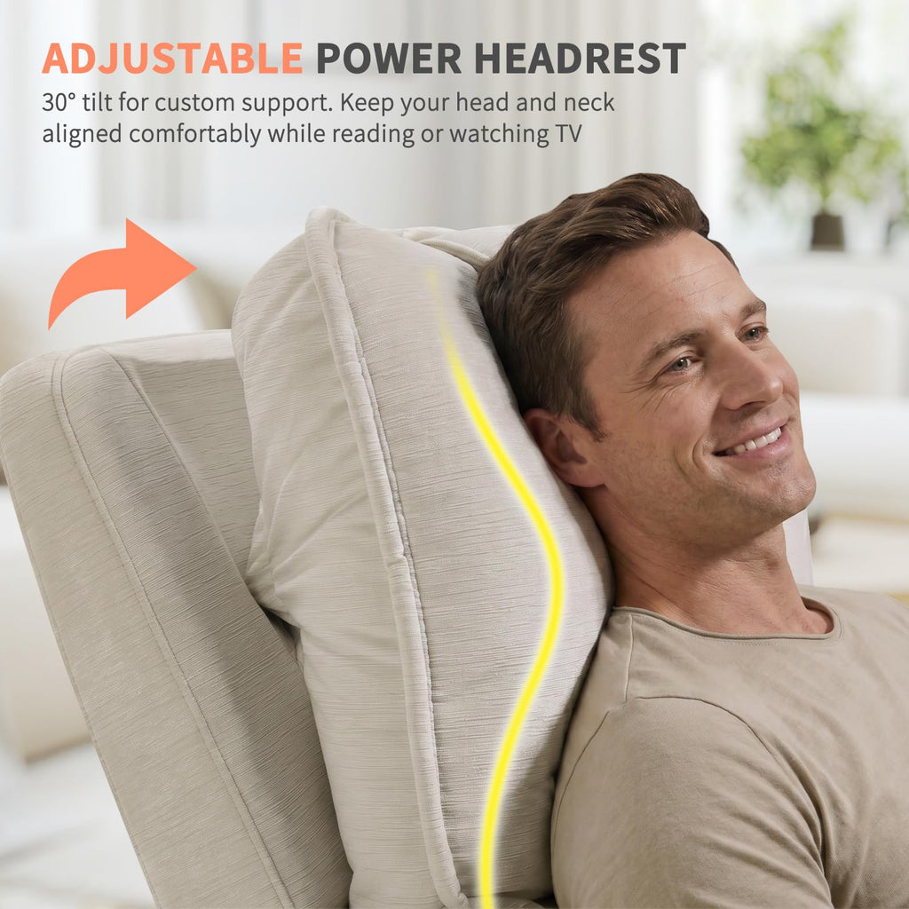 Triple Motor Lay Flat Zero Gravity Power Recliner Chair with Heat and Massage, Independent Adjustable Backrest Footrest Headrest, 400lbs Heavy Duty Medium Size, Stylish Chenille, Cream White