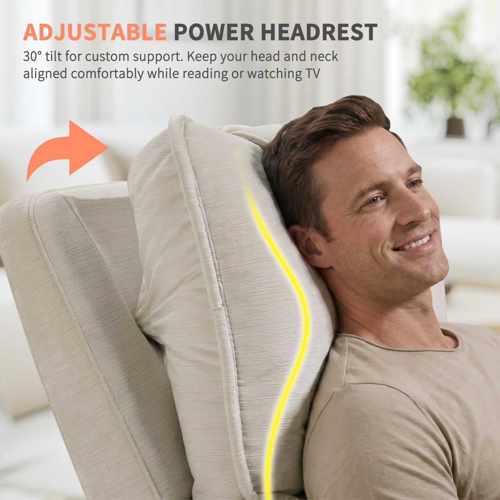 Triple Motor Lay Flat Zero Gravity Power Recliner Chair with Heat and Massage, Independent Adjustable Backrest Footrest Headrest, 400lbs Heavy Duty Medium Size, Stylish Chenille, Cream White
