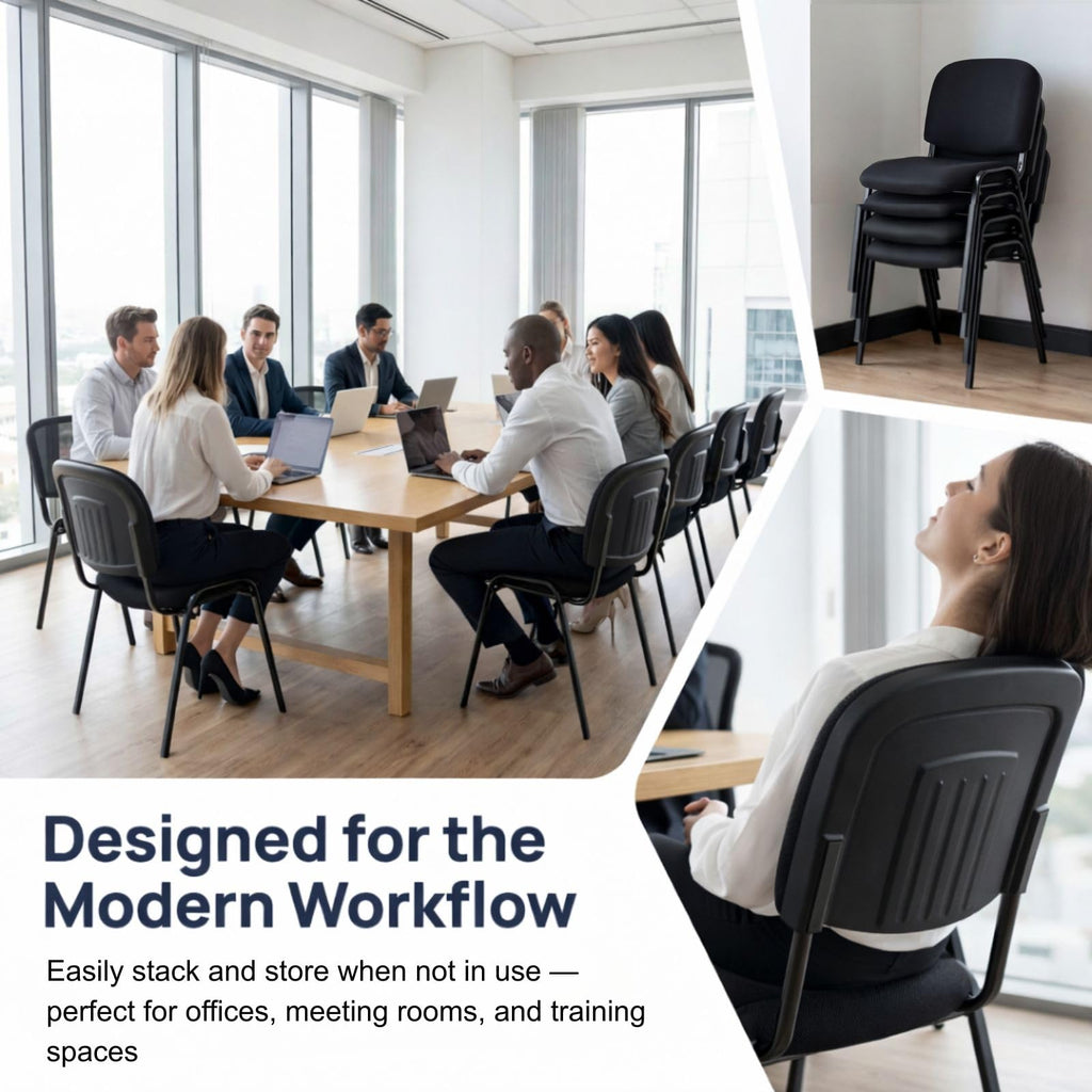 Set of 20, Black Mesh Fabric, Stackable Mesh Office Chairs, Reception Waiting Room Chairs with Padded Seat & Back, Armless No Wheels Conference Chairs for Office,Training, Meeting, Event