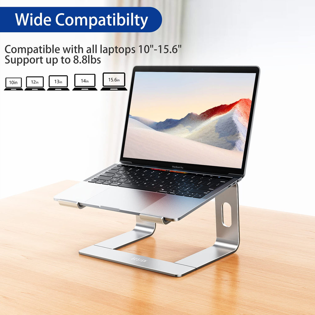 Aluminum Laptop Stand, Ergonomic Detachable Computer Stand, Notebook Riser, Laptop Mount Compatible with Air, Pro, Dell, HP, Lenovo More 10-15.6" Laptops, Silver