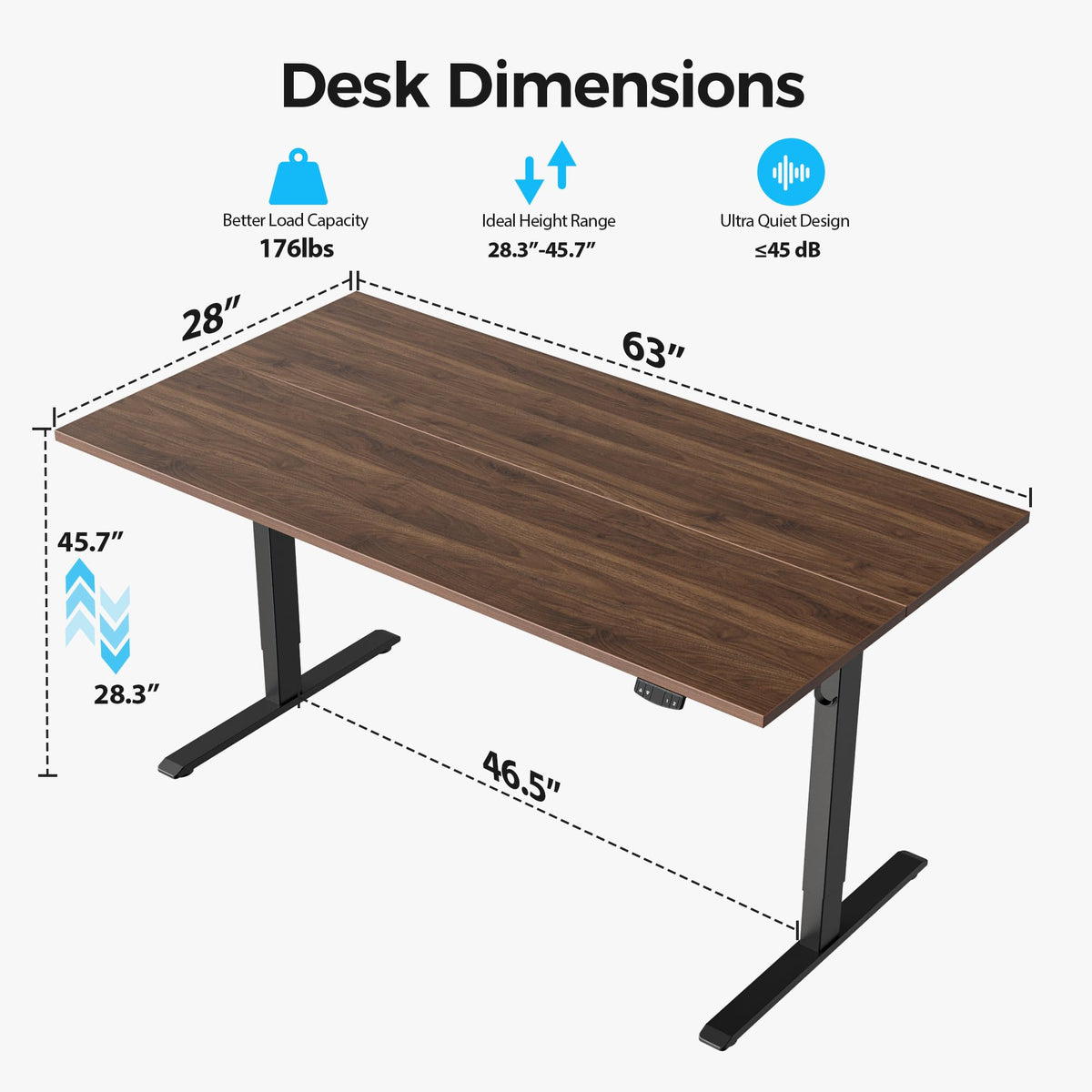 63*28 Inch Height Adjustable Electric Standing Desk, Dark Walnut