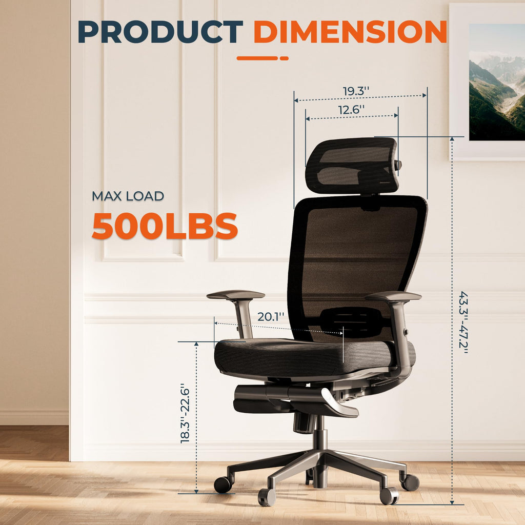 FitStand ErgoChair Pro Big and Tall Office Chair, Swivel Computer Chair, Home Office Desk Chairs， with Lumbar Support/17in Retractable Footrest/4D Headrest/400lbs Heavy Duty,Foam Seat Cushion,Black