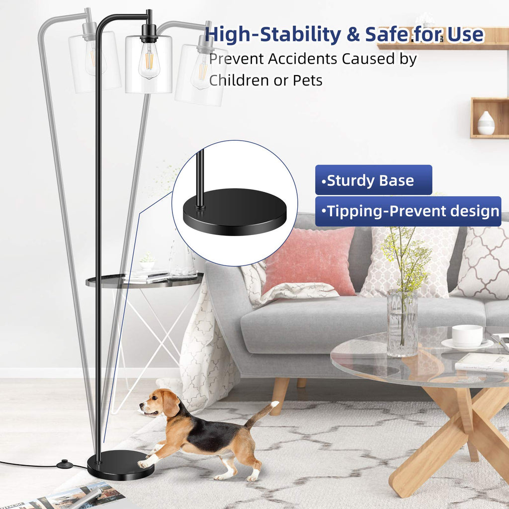 Black Industrial Floor Lamp with Hanging Glass Shade